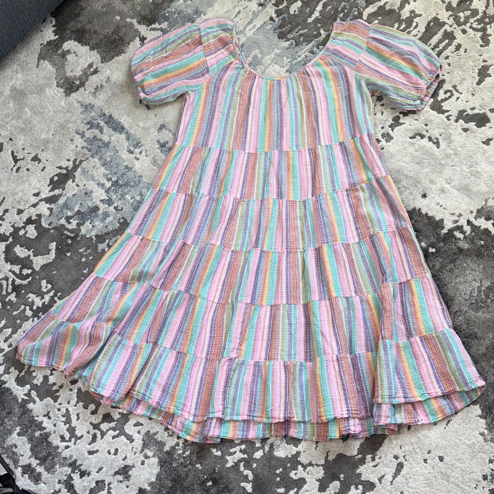 J Crew Beachwear Sundress S Rainbow Tiered Coverup 100% Cotton